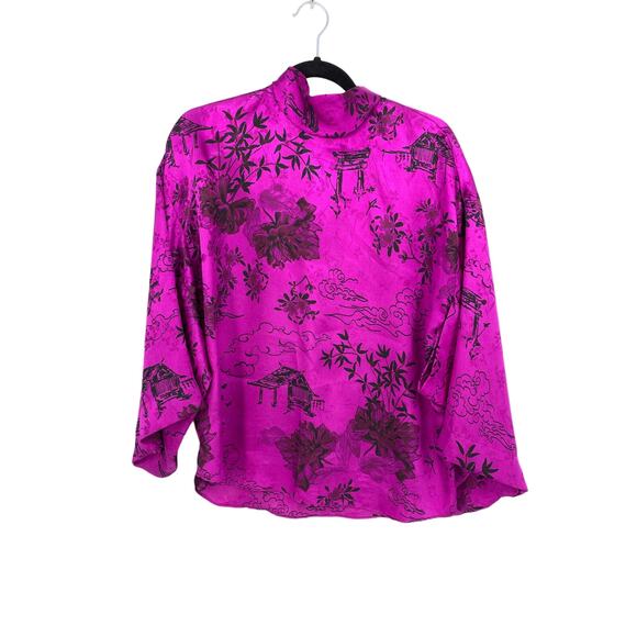 Zara Blouse Womens Size XS Printed Jacquard Fuchsia Japanese Print Kimono Sleeve - Picture 1 of 8
